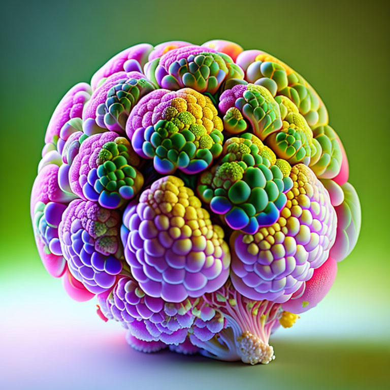 Colorful spherical object with intricate floral patterns in purple, pink, green, and yellow.