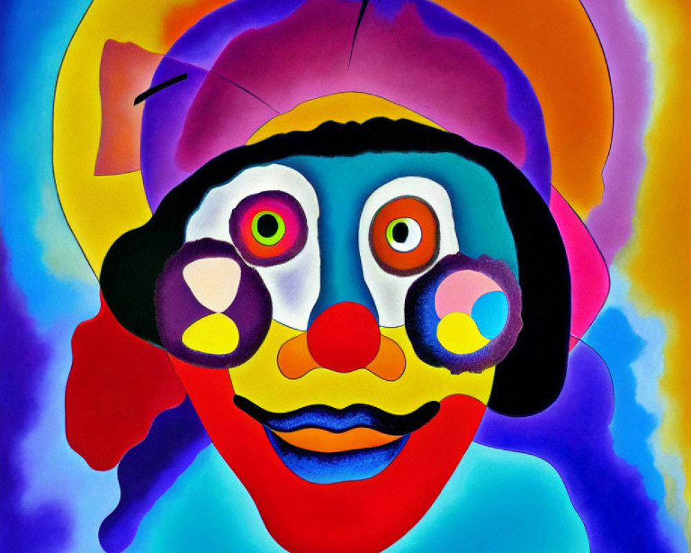 Vivid Abstract Clown Painting with Swirling Colors