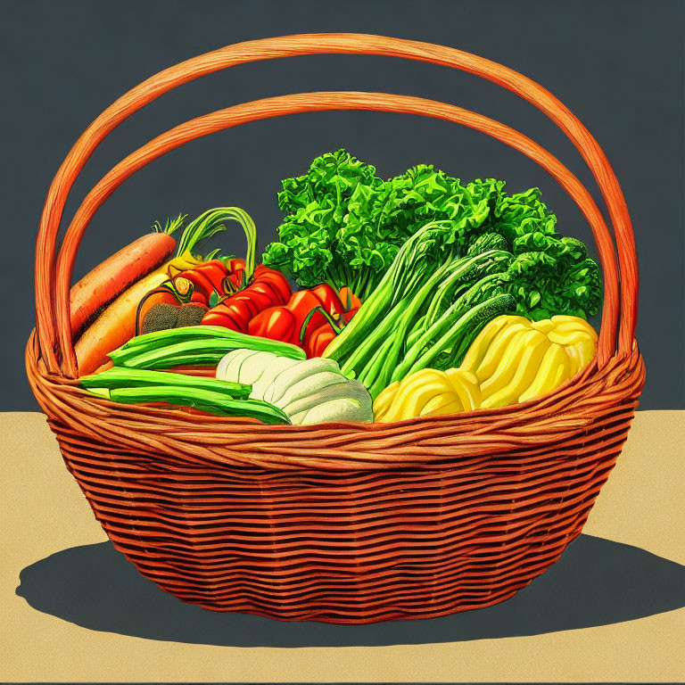 Fresh Vegetable Basket on Grey Background