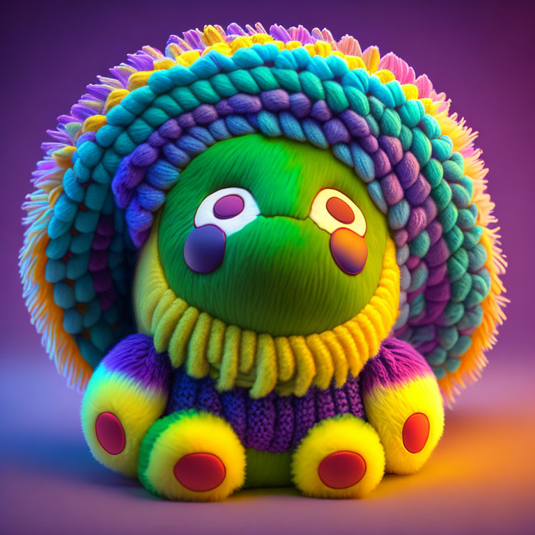 Vibrant 3D illustration of whimsical creature with rainbow mane