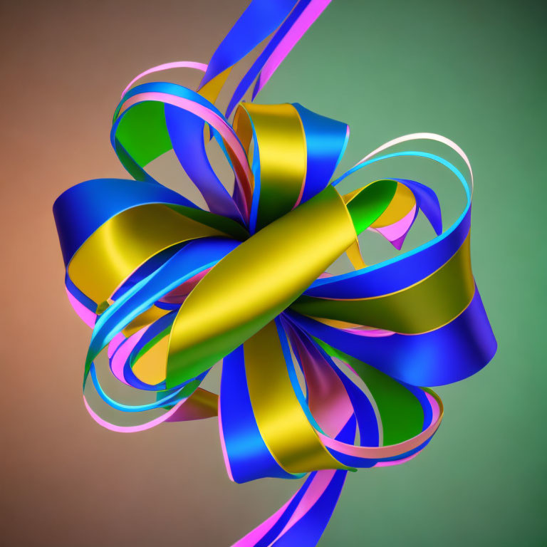 Vibrant 3D rendering of colorful intertwined ribbons on gradient backdrop