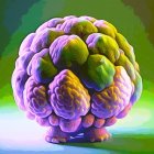 Colorful spherical object with intricate floral patterns in purple, pink, green, and yellow.