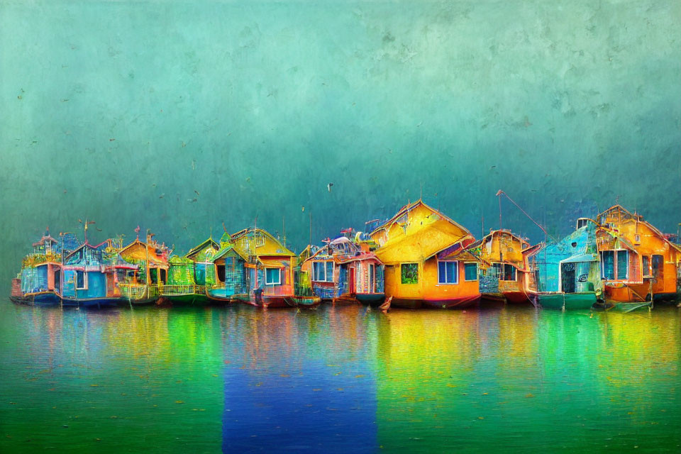 Colorful Floating Houses Reflecting on Calm Water