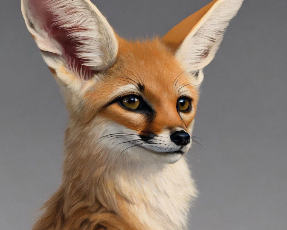 Fennec Fox with Large Ears and Orange Fur on Grey Background