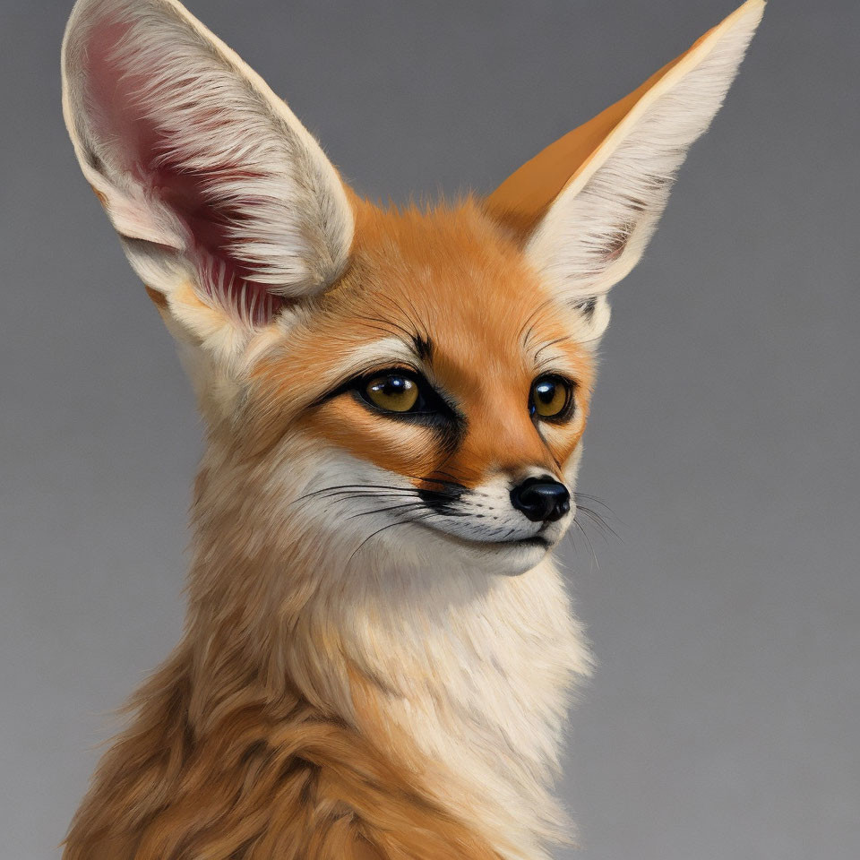 Fennec Fox with Large Ears and Orange Fur on Grey Background