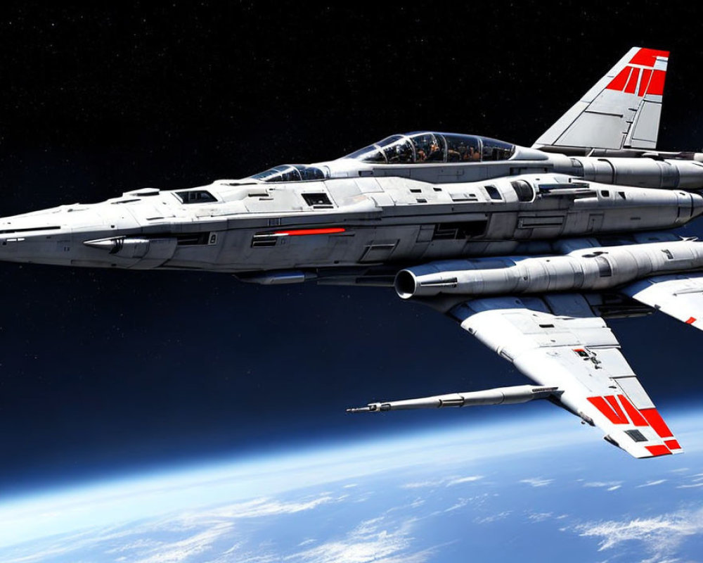 Detailed Futuristic Fighter Jet Illustration Soaring in Space