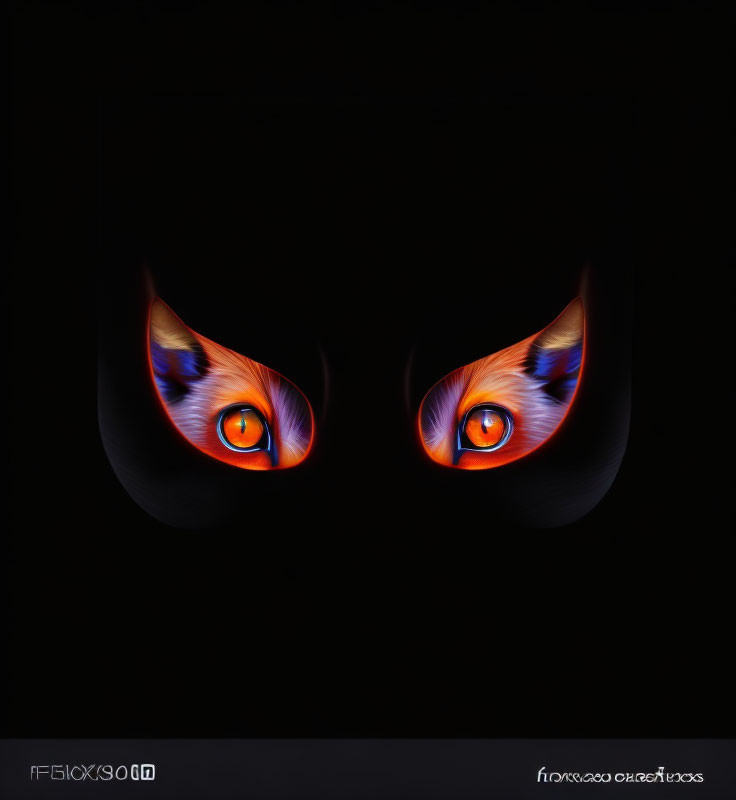 Vibrant cat-like eyes in shadowy background