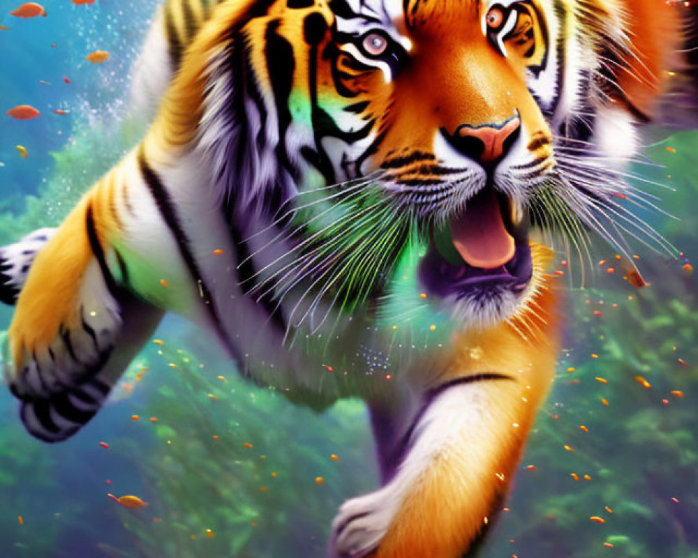 Dynamic Tiger Leaping with Intense Eyes and Splashing Water