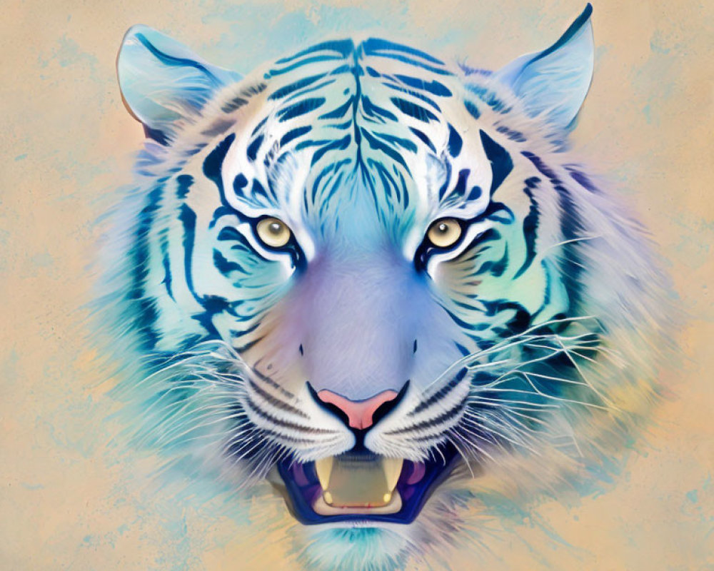 Illustration of tiger with blue stripes on yellow background