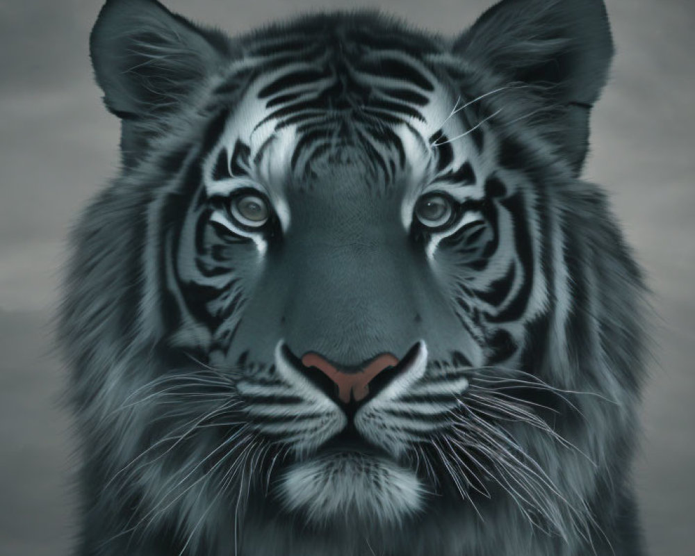 Detailed digital painting of a tiger's face with sharp features and dramatic lighting