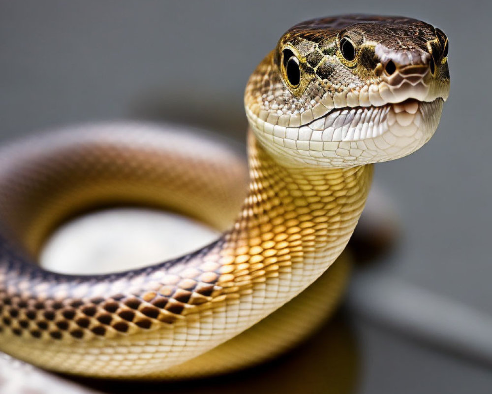 Detailed Close-Up of Coiled Snake with Scaly Skin and Dark Eyes