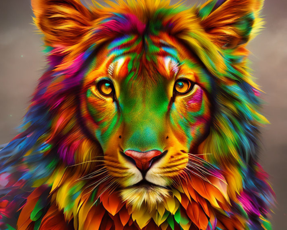 Colorful Rainbow Lion Digital Art Illustration
