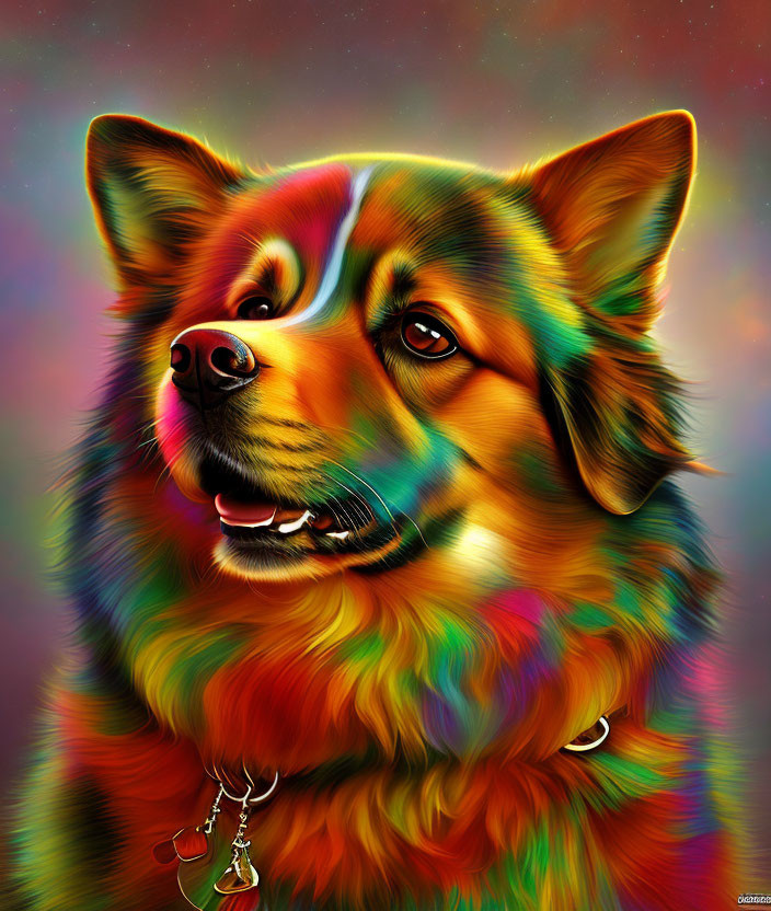 Colorful Psychedelic Dog Portrait on Vibrant Background