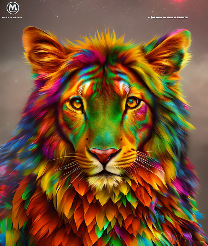 Colorful Rainbow Lion Digital Art Illustration