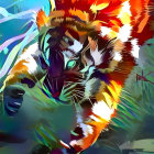 Dynamic Tiger Leaping with Intense Eyes and Splashing Water