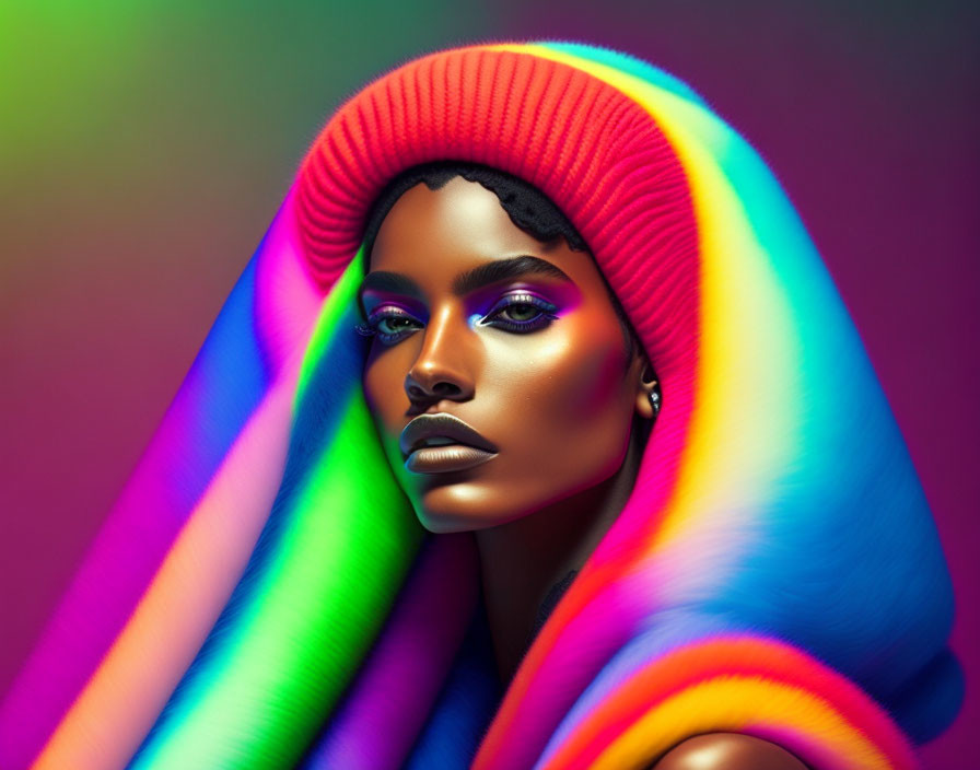 Colorful Hooded Woman with Striking Makeup