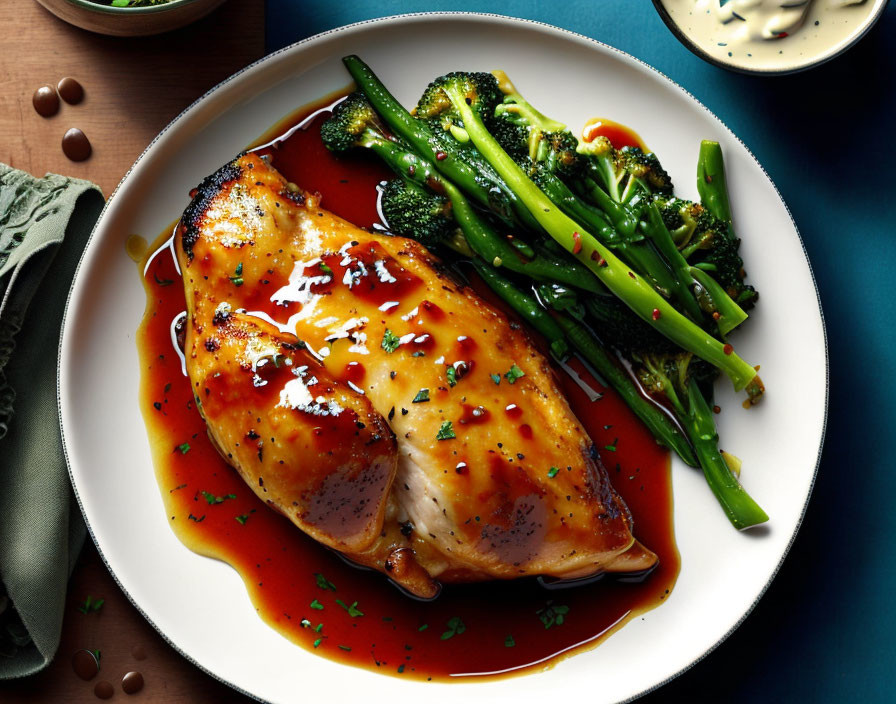 Sesame-Glazed Chicken Breast with Broccolini and Creamy Sauce