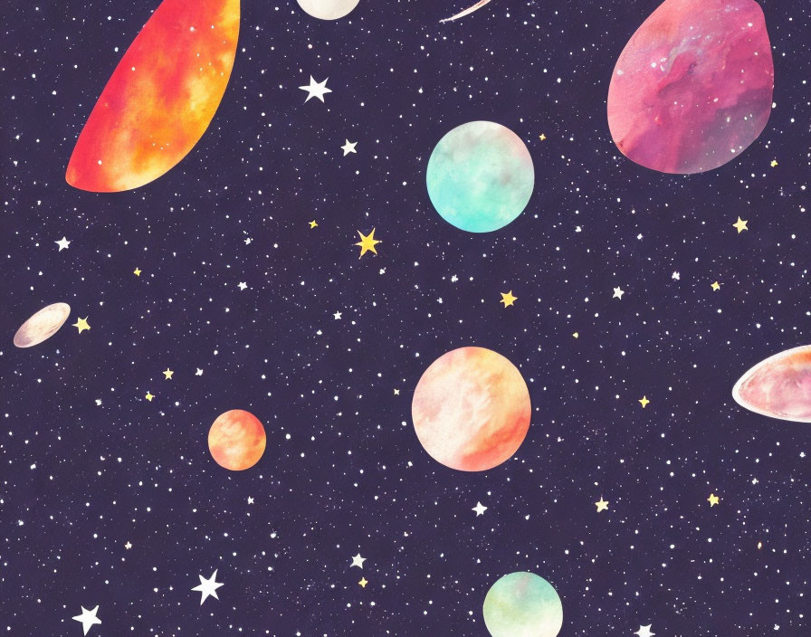 Colorful Cosmic Scene with Planets and Stars on Dark Background