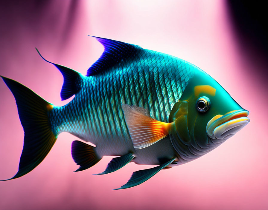 Colorful Digital Fish Illustration with Iridescent Blue Scales