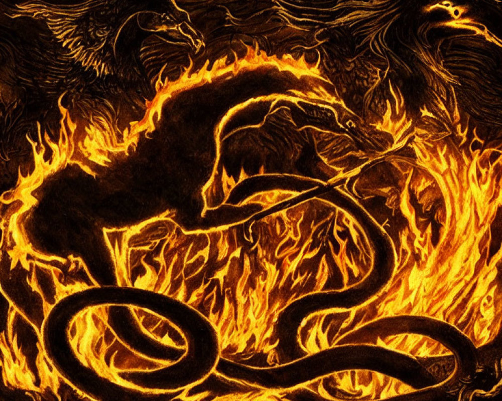 Illustration of Phoenix and Dragon in Fiery Artistic Style