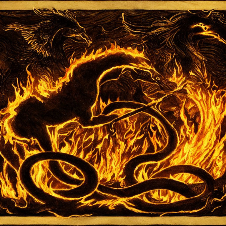Illustration of Phoenix and Dragon in Fiery Artistic Style