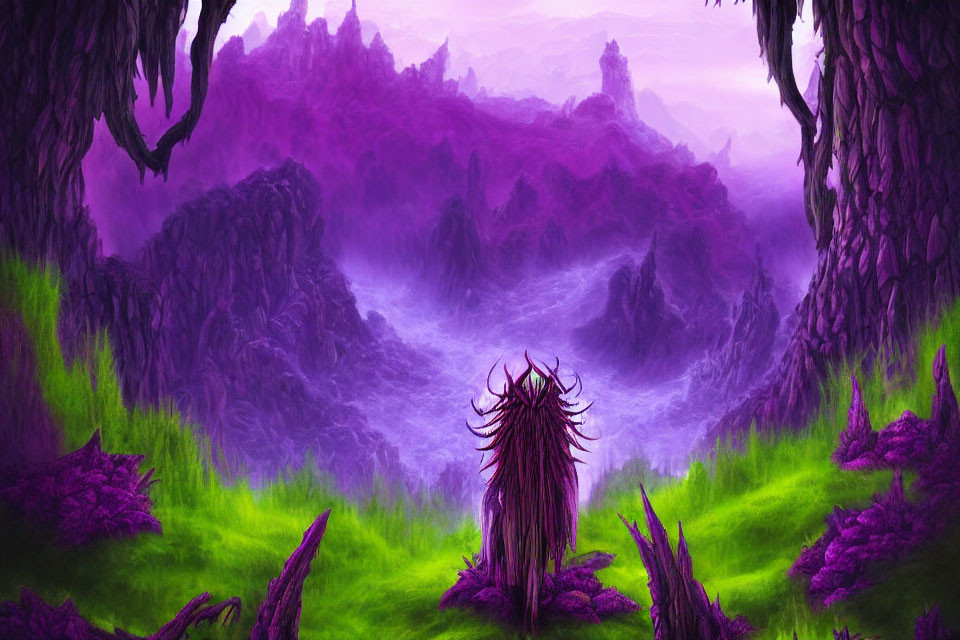 Mystical landscape with purple hues and alien-like flora