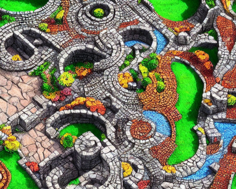 Detailed Fantasy Map with Colorful Pathways and Waterways