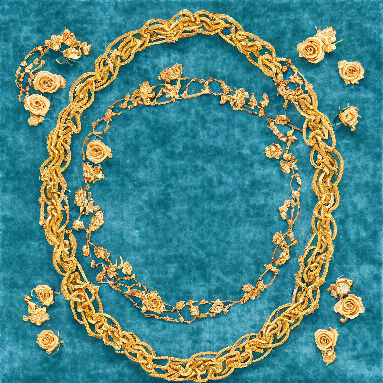 Golden Chains and Roses Border on Teal Background