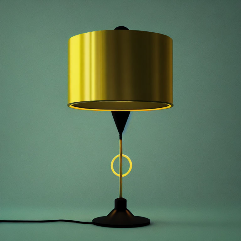 Gold and Black Modern Table Lamp on Green Background