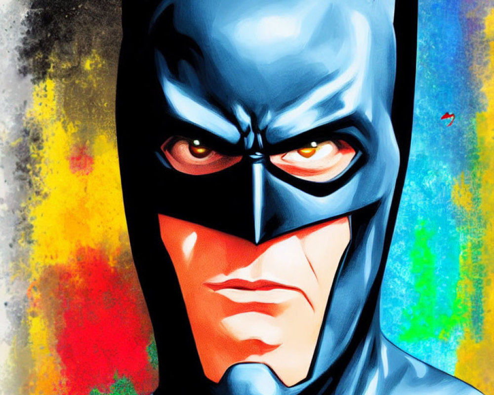 Stoic Batman illustration on colorful paint background