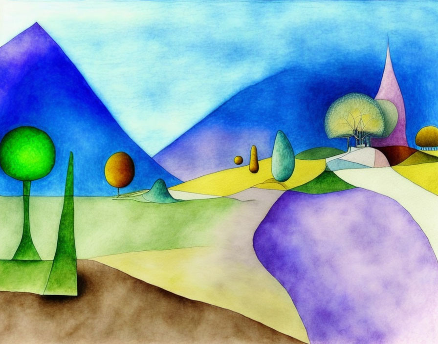 Vibrant Abstract Landscape with Stylized Elements