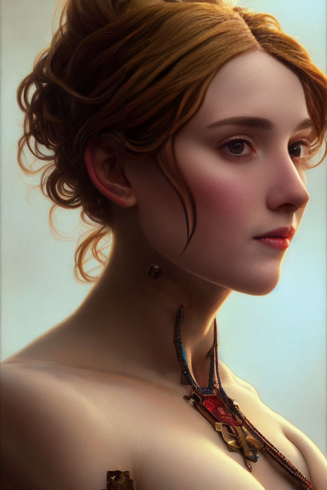 Portrait of Woman with Elegant Updo and Unique Necklace