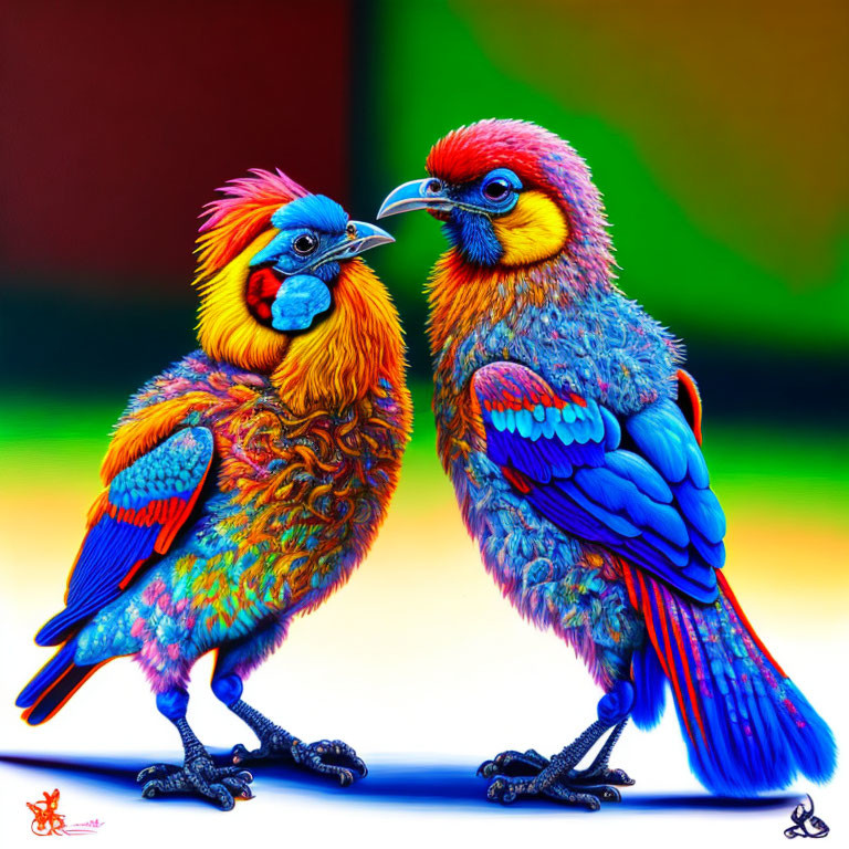 Colorful Stylized Birds on Bright Abstract Background