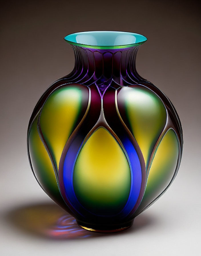 Blown Glass Vase: Colorful Greens, Purples, and Blues