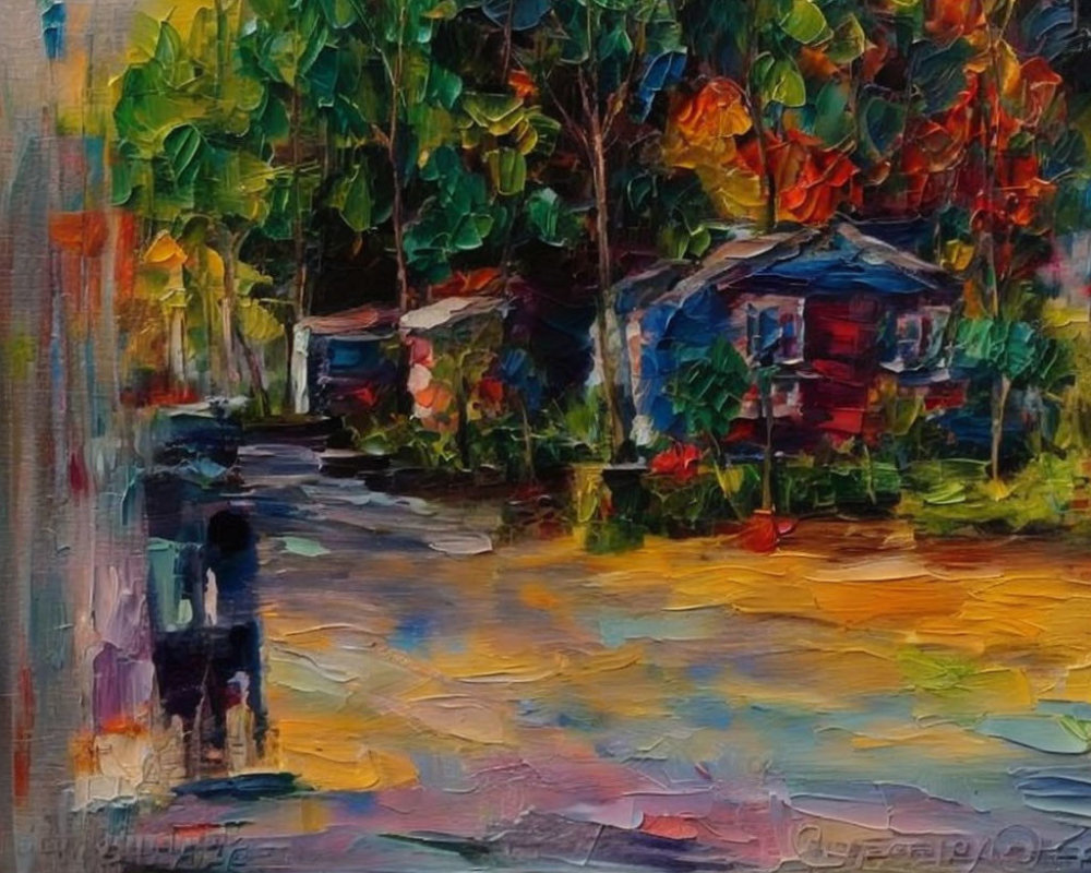 Vibrant Impressionist Painting of Rural Scene with Textured Brushstrokes