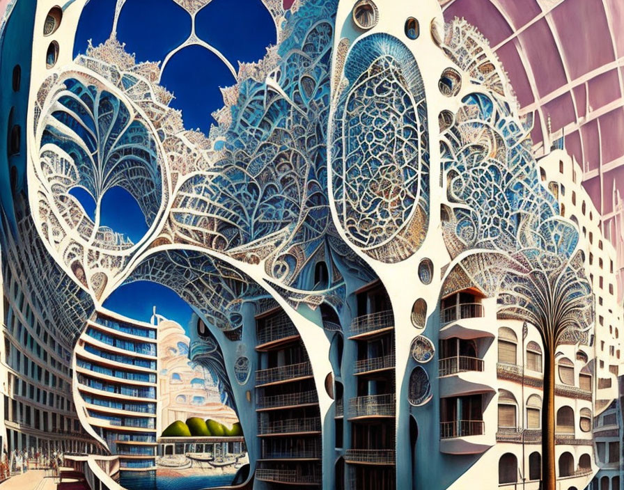 Intricate Architectural Design with Organic Shapes and Lacy Patterns