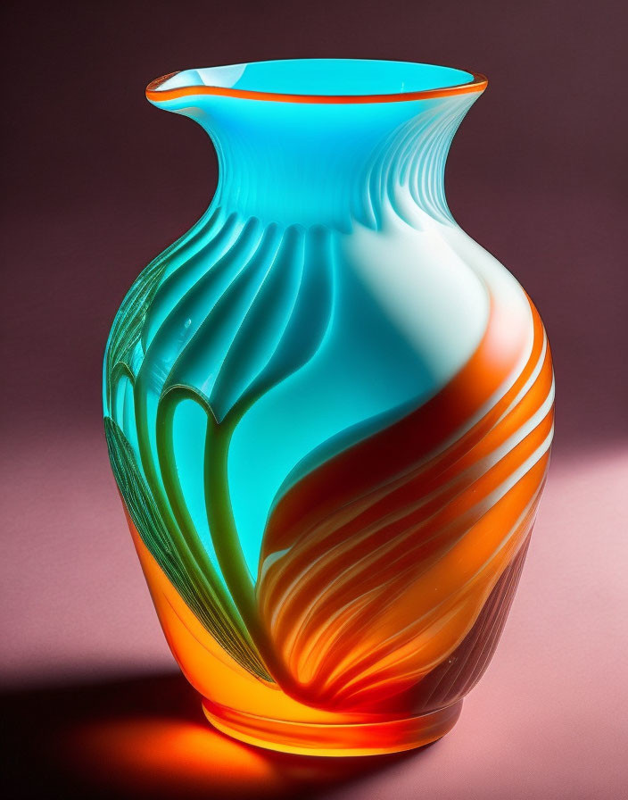 Glass Vase with Turquoise to Orange Swirl Design