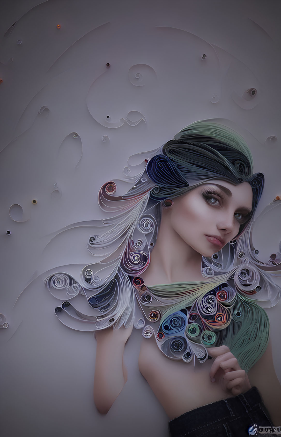 Colorful illustration of woman with quilled hair and striking makeup