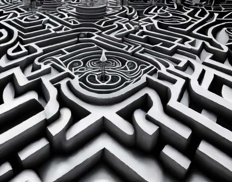 Intricate Black and White 3D Maze Pattern