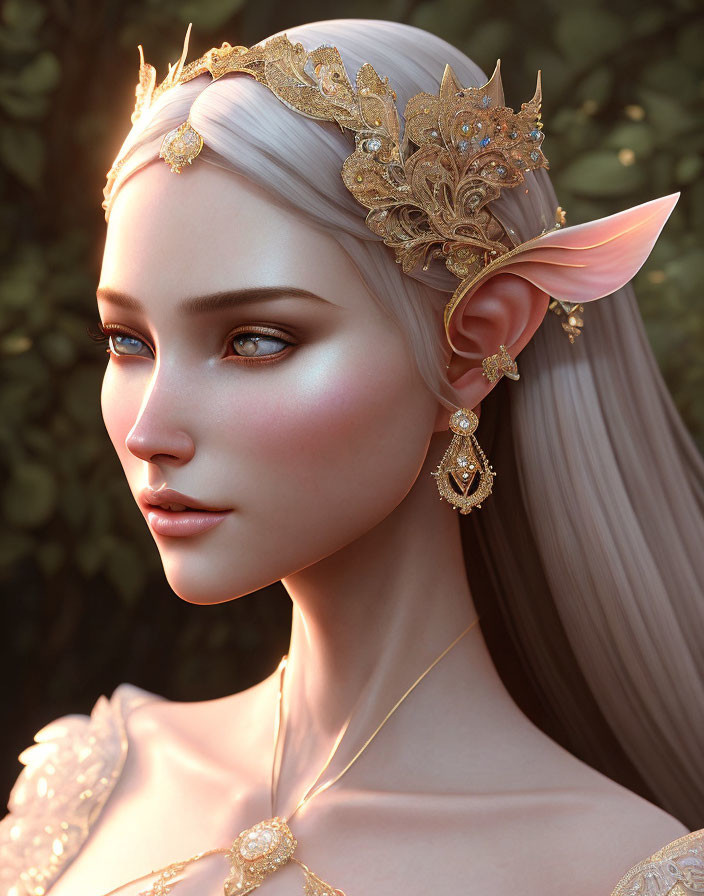 Pointed Ears, Blue Eyes, and Golden Headpiece: Ethereal Fantasy Elf Aesthetic