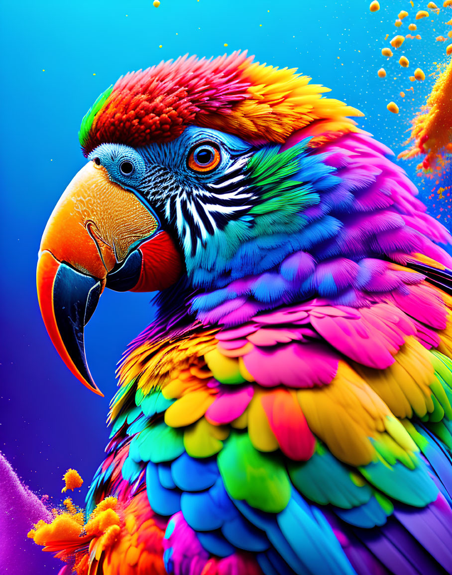 Colorful Macaw with Vibrant Feathers on Blue Background