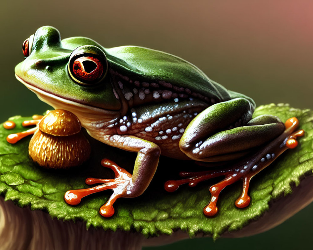 Colorful Green Frog with Red Eyes on Textured Leaf