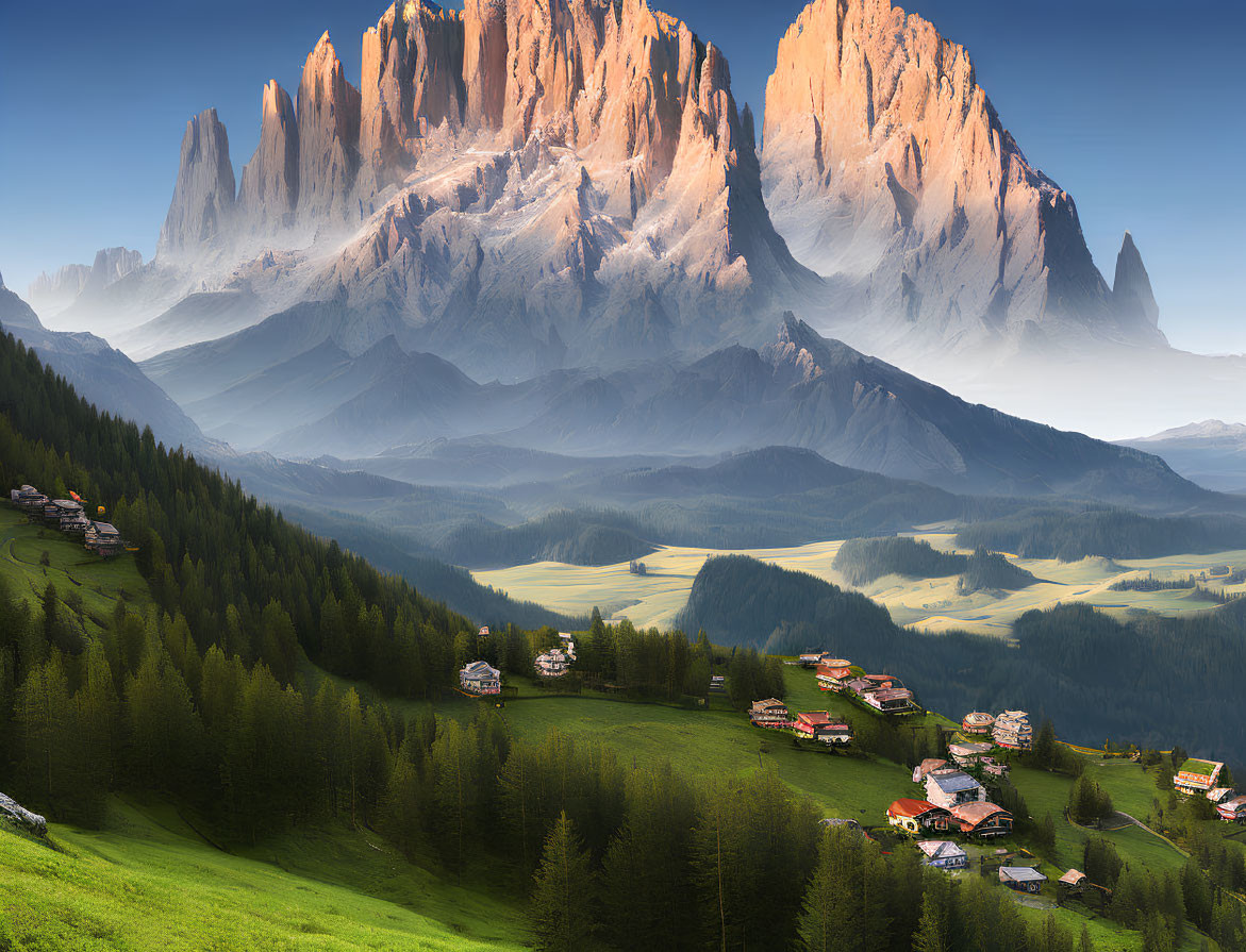 Scenic Alpine Valley with Meadows and Mountain Peaks at Dawn