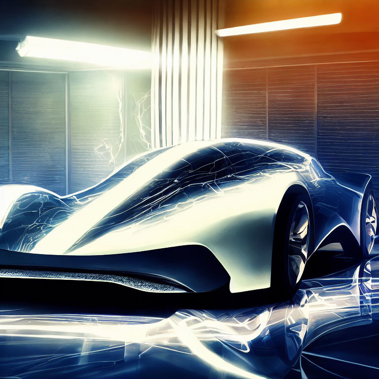 Sleek futuristic car concept with dynamic blue lighting