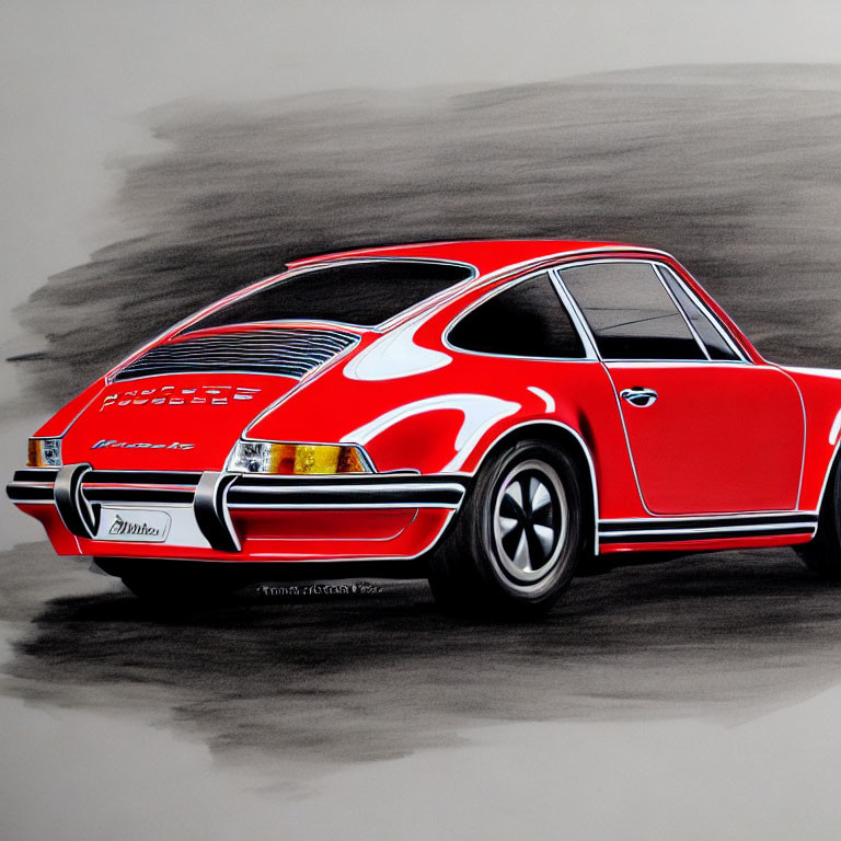 Red Porsche 911 Classic Sports Car Illustration with Black Detailing