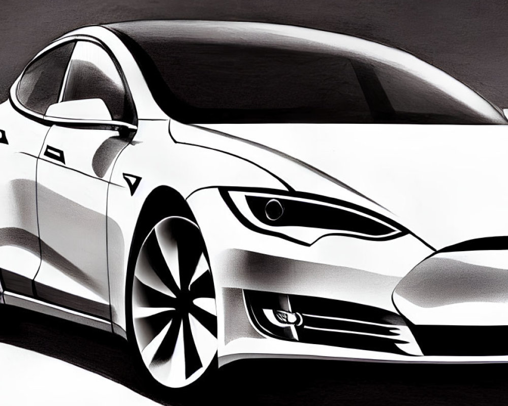 Stylized black and white drawing of Tesla Model S