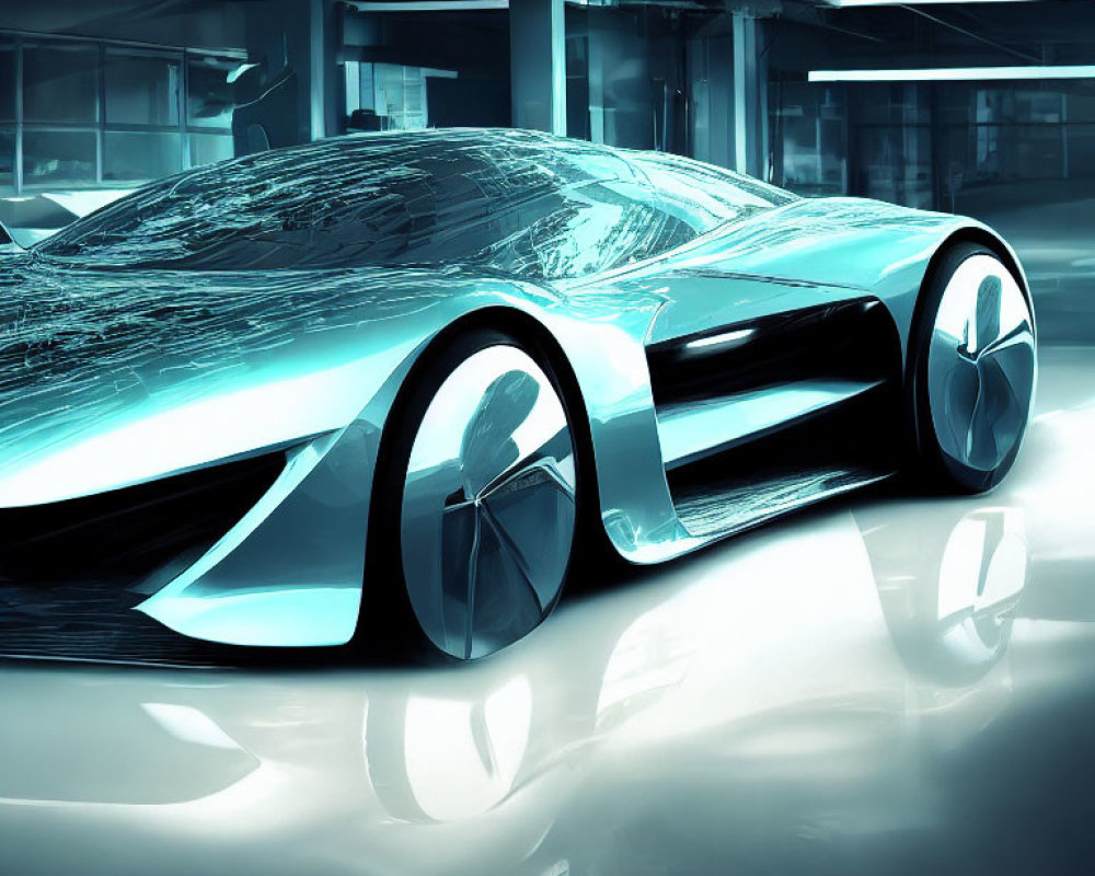 Futuristic Concept Car with Sleek Design in Underground Garage