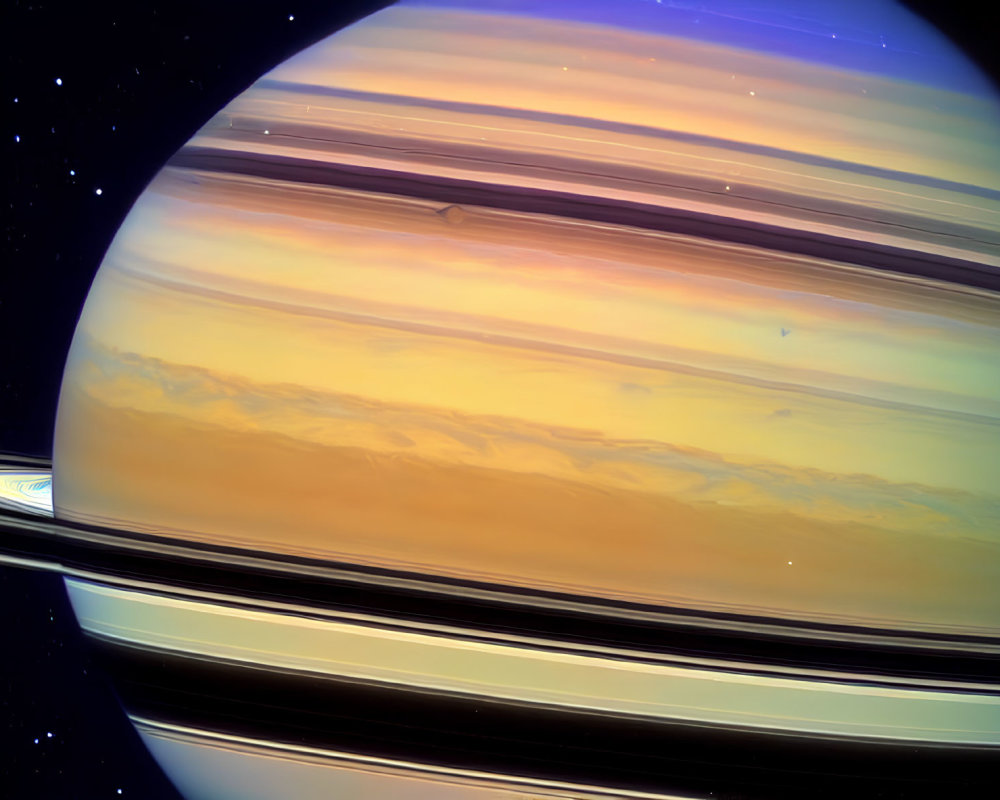 Saturn's Rings and Band-Patterned Atmosphere in Yellow, Orange, and Brown