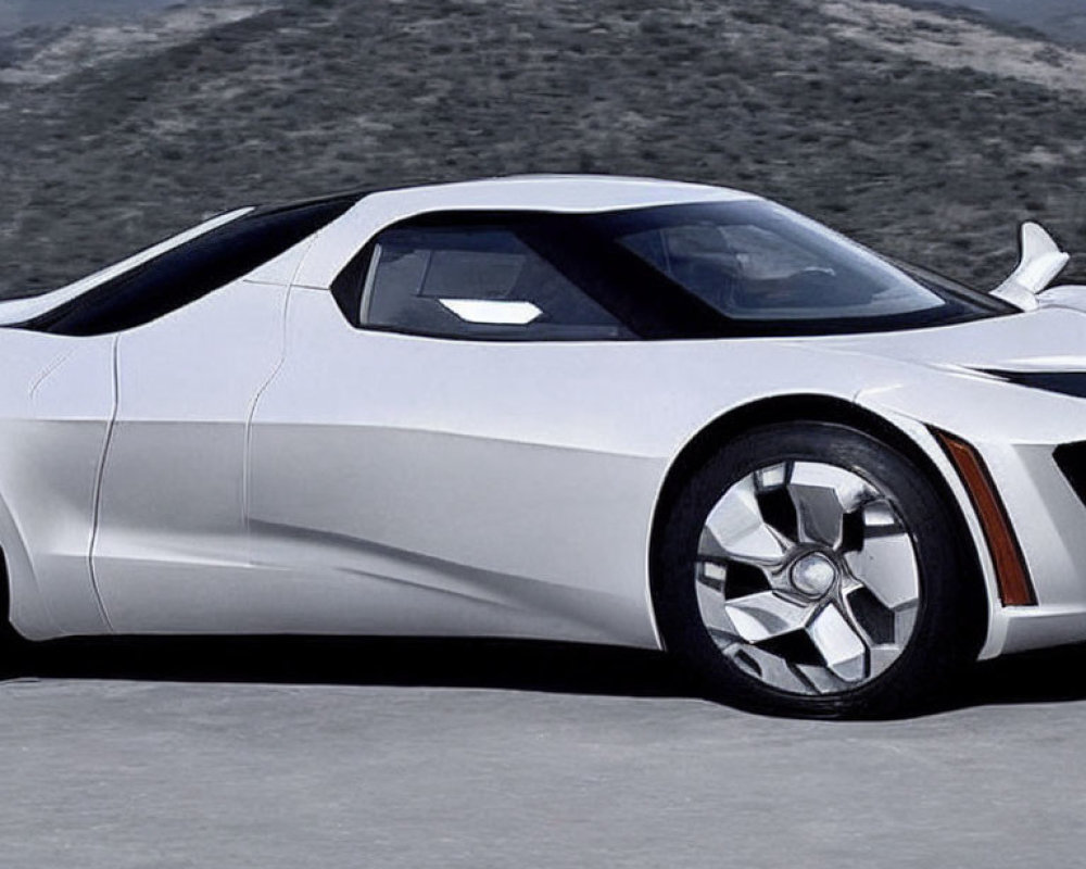 White Modern Sports Car in Barren Landscape