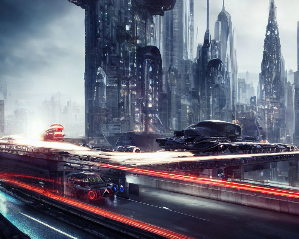 Sleek futuristic cityscape with dynamic lighting and vehicles